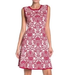 Nina Leonard : NWT Red and White Jacquard print sleeveless sweater dress:  XL